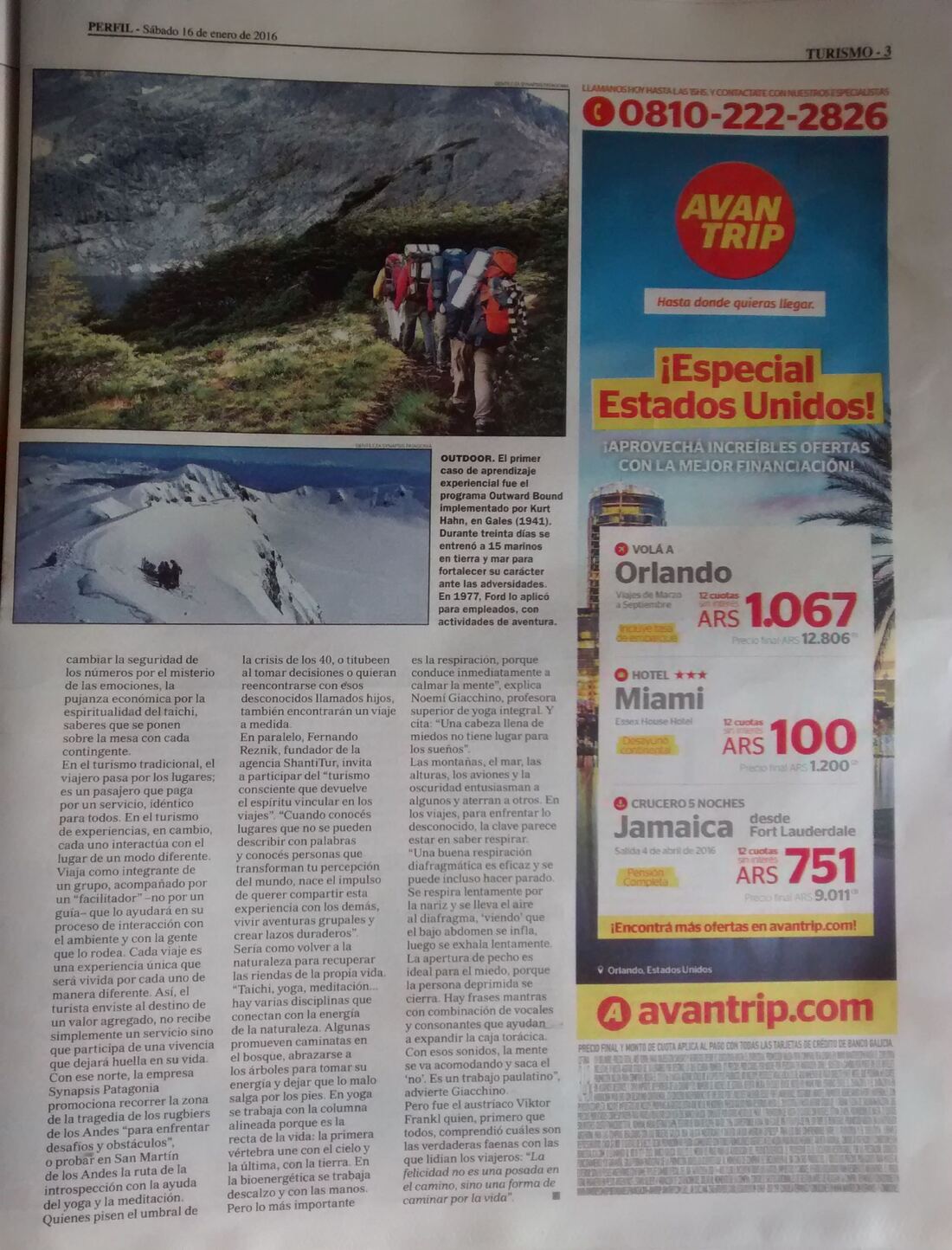 Página 3 del suplemento Turismo de Perfil