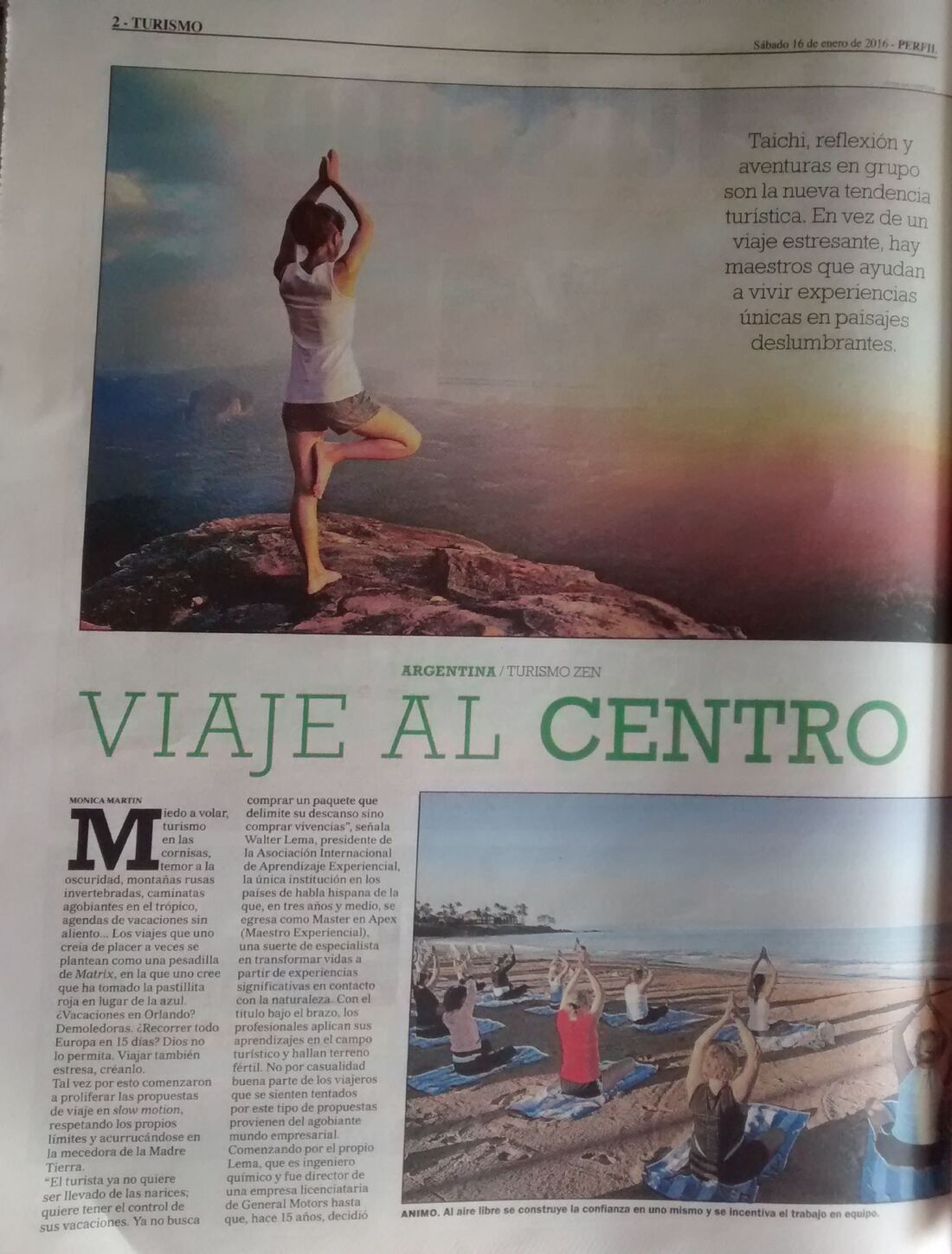 Página 2 del suplemento Turismo de Perfil con la nota Viaje al centro